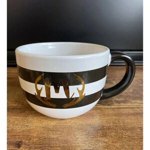 Cappuccino Coffee Mug Cup Monogram "M" Gold Black White Oversized 18 fl oz